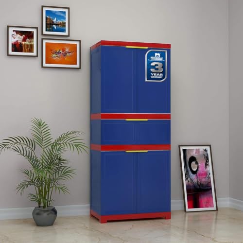 Image of Nilkamal Freedom FMDR1CE Plastic Wardrobe for Storage|3-Year Warranty|Clothes Cupboard with Shelves & Utility Drawer|Almirah for Home, Living Room, Bed Room| Adults & Kids|Pepsi Blue /Bright Red /Yellow