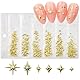 Nagelkunst Charme SternGold, Nail Charms Sterne in Mehreren Größen, 3D Metall Star Nagelkunst Dekorations, Nail Charms Gold, Star Nail Design Art Nagel Charms Maniküre Zubehör für DIY Craft