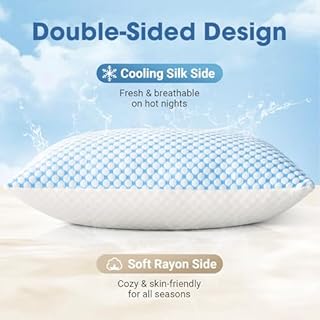 EASELAND Firm Pillow Shredded Memory Foam(Adjustable Loft), Breathable Cooling Bed Pillows Supportive for Side Back Stomach Sleepers Queen Size 2 Pack Blue and White