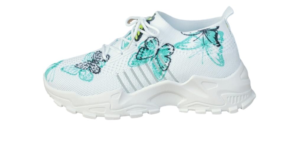 Women's Mesh Lace-Up Fashion Sneakers - Breathable Adorable Butterflies Casual & Comfortable Walking Shoes