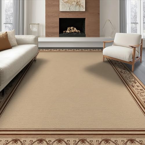 ODIKA 8'x10' Washable Traditional Large Rug, Beige Non-Shedding Pet Friendly Carpet for King Size Bedroom, Master Suite, Under Bed, Foldable Easy Care Mat | Ref:1611205