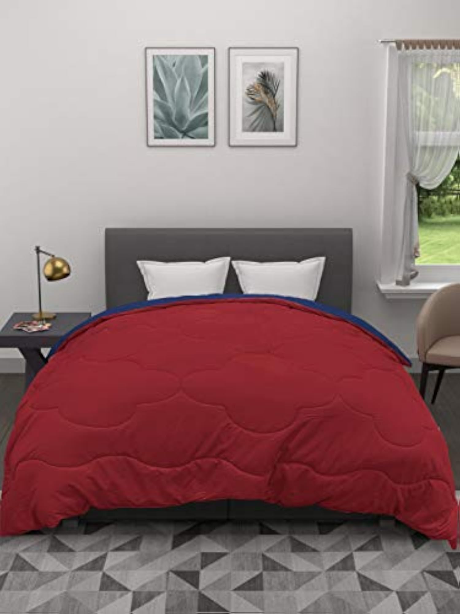 Comforter Double Bed Blanket for Winter, Marron/Blue
