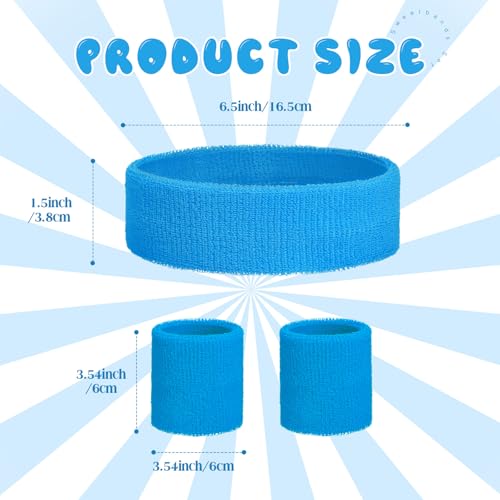 Bememo 36 Pcs Neon Sweatbands Set for Kids Bulk Sports Headband Wristband Set Cotton Terry Basketball Tennis for Students Youth 80s 90s Halloween Costumes Cosplay Glow Party3