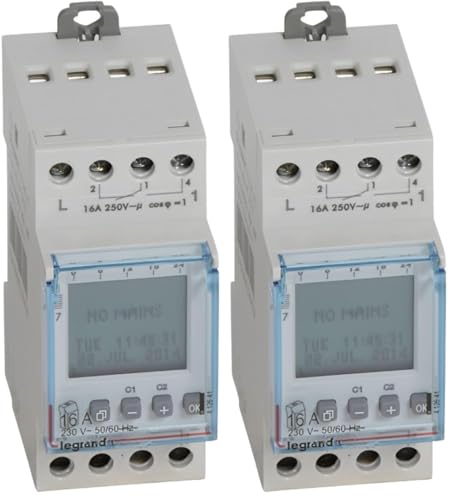 Interrupteur horaire programmable 2 sorties 16A journalier et hebdomadaire 230V, lot de 2