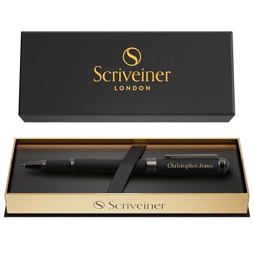 Image of Scriveiner All Black Rollerball Pen - Stunning Luxury All Metal Matt Black Pen, Schmidt Ink Refill, Best Roller Ball Gift Set for Men & Women, Professional, Executive Office, Custom Name Engraving