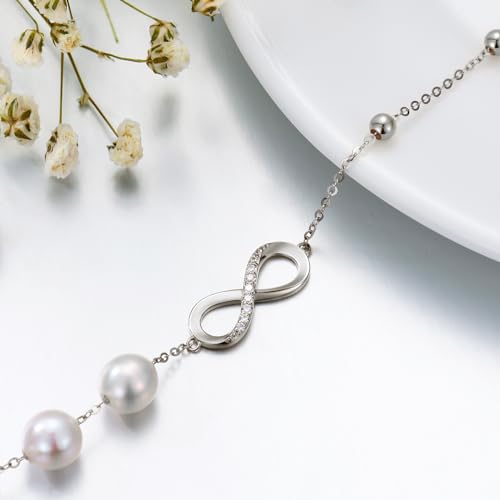 14kt Real Gold Infinty Bracelets for Women, Yellow Gold Freshwater Cultured Pearl Infinity Bracelet Jewelry Anniversary Birthday Gift for Her, Mom Wife Girlfriend 6"- 8" Gold Adjustable Chain4