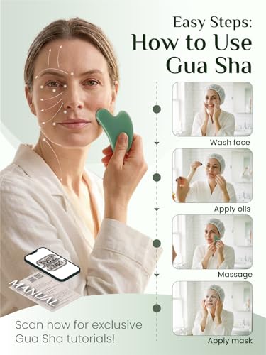 Image of Rena Chris Gua Sha Facial Tools, Green Stone Guasha Tool for Acupuncture, Manual Massage Tool for Jawline Sculpting and Puffiness Reducing, Gua Sha Facial Massage Tool, Skin-Care Gift (Cobalt Green)
