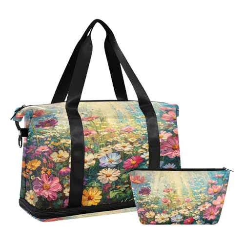 Sunlight Wildflowers Gym Bag for Women Sport Travel Duffel Bag Shoulder Weekender Overnight Bags with Wet Pocket & Shoe Compartment