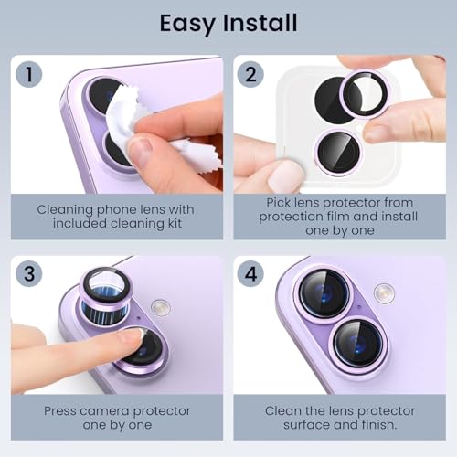 Image of Pack of 2 Titanium Camera Lens Protector for iPhone 17 Purple 9H Tempered Glass HD Clear Camera Guard Scratch Resistant Drop Protection Anti Fingerprint Case Friendly Waterproof Anti Bubble Easy Install