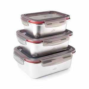 LACOR 64617 - Set van 3 containers voor levensmiddelen, Ecoinox, roestvrij staal 18/10, 800/1200/1800 ml, geschikt voor magnetron, oven, vriezer en vaatwasser, luchtdicht, BPA-vrij