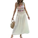 HFYRBDKSPI Damski strój kąpielowy Cover Up Crochet Hollow Out Summer Vacation Beach Tank Dress,Apricot,L
