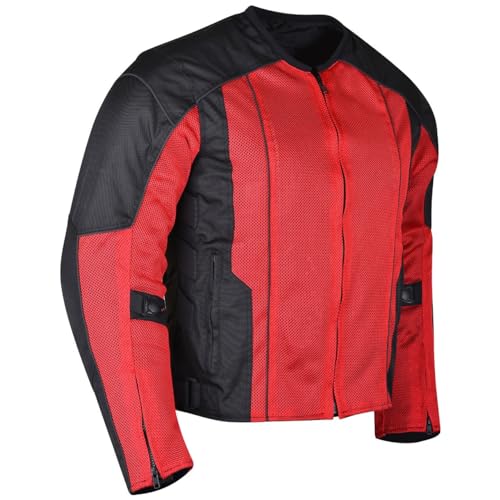 Vance Leather Airflow Mens Red/Black All-Season Reflective Mesh & Textile Motorcycle Jacket w/CE Armor & Removable Liner (Red, 3X-Large)