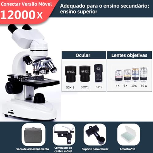 Microscópio binocular HD profissional - Foco rápido, fonte de alimentação dupla, observação de telef