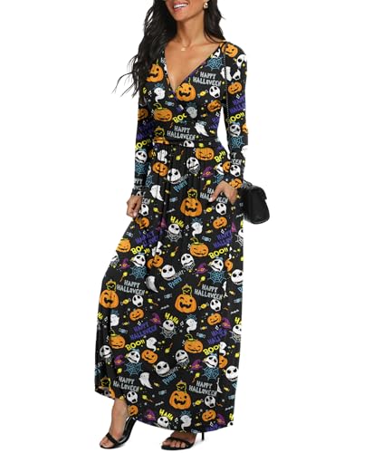 Image of LILBETTER Women Long Sleeve Deep V Neck Loose Plain Long Maxi Casual Dress