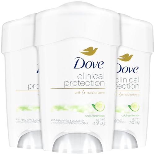 Image of Dove Deodorant for Women, Clinical Protection Antiperspirant, Cool Essentials 3-Pack - Prescription Strength Wetness Protection with Moisturizers, 1.7 Oz Ea
