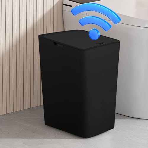 JAOGAUS Pattumiera con sensore, 15l Pattumiera Automatica Sensore, automatico touchless bidone dei rifiuti, per bagno, soggiorno, ufficio (nero)