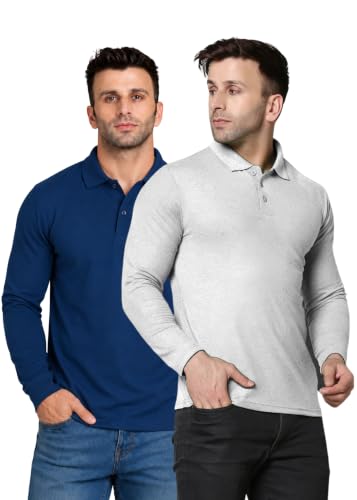Image of INKKR Full Sleeve Men's Solid Polo Neck T-Shirt Combo