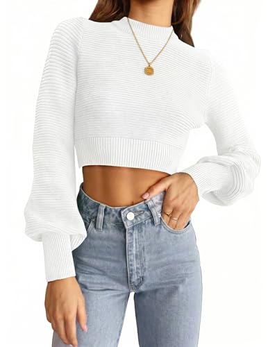 Image of ZESICA Women's Fall Mock Neck Long Sleeve Cropped Sweaters | Soft Ribbed Knit Pullover, Work Office, Business Casual, 2026 Winter Transition Clothing, Warm Comfy, Going Out Outfits