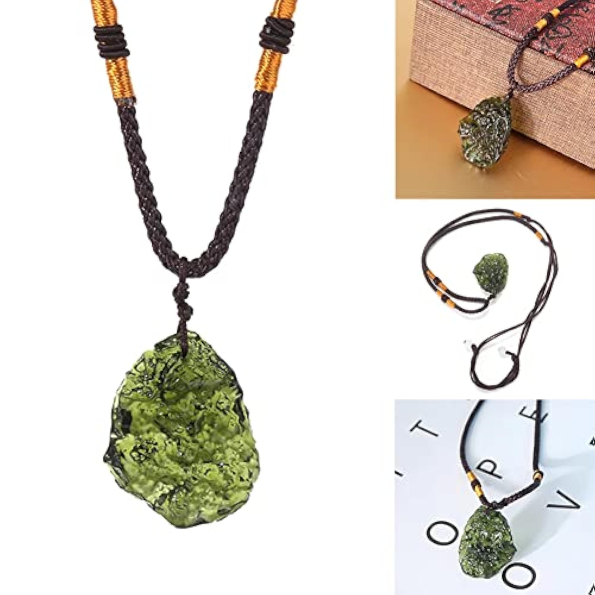 Natural Moldavite Green Aerolites Crystal Pendant Necklace