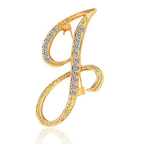 Image of BeeGift Letter Brooch Pins Initial Rhinestone Brooch for Women Crafts,Rhinestone Crystal Lapel Pin Brooches Gold A-Z 26 Letters