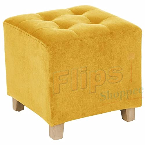 Image of Pouffes Bench Sitting Stool for Living Room Patio Kitchen Bench Puffy Wooden Mudda Ottoman Stools Footstool Pouf.(Yellow)