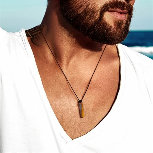 Natural Gemstone Pendant Necklace for Women Men Handmade Rectangular Gemstone Necklace Energy Crystals and Healing Stones Jewelry Minimalist Bohemian Style - Image 3