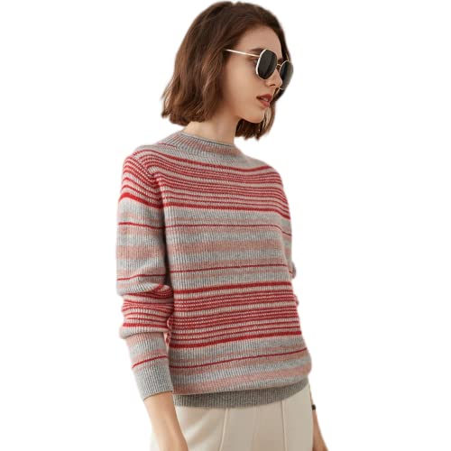 King Warm 2023 Women's 109% Pure Cashmere Pullover Sweater Stripes Knit Sweater #TOP4