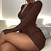 XLLAIS Women Long Sleeve Zipper Cardigan Crop Tops and Skirt Sets Sexy Mini Bodycon Dress Brown S