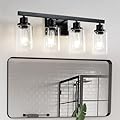 DIKAIDA Bathroom Vanity Light, 4-Light Modern Matte Black Wall Sconce Lighting with Clear Glass Shade, Black Wall Lights,Bath Vintage Wall Mounted Lamps for Mirror Bedroom,Living Room