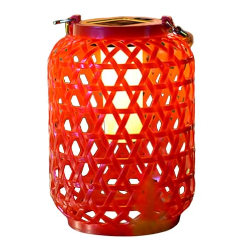 ＡＷＨＡＯ Lanterne Solaire à Suspendre, Lampe de Table Tissée en Rotin, Lampes de Jardin Rustiques, Lumière Solaire Extérieure pour Balcon Patio Jardin, rouge