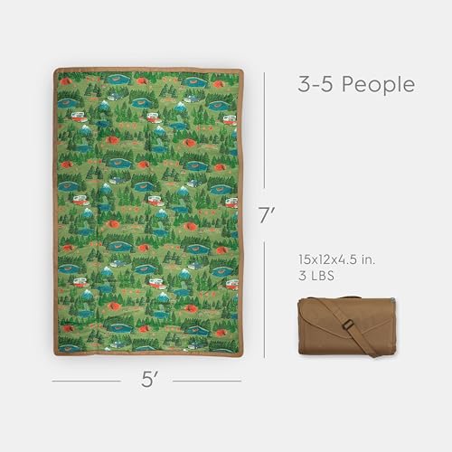 Image of Little Unicorn 5'x7' Outdoor Family Picnic & Beach Blanket | Durable & Water-Resistant Fabric | Compact Fold & Easily Wipes Clean | Zipper Pocket (Camp)