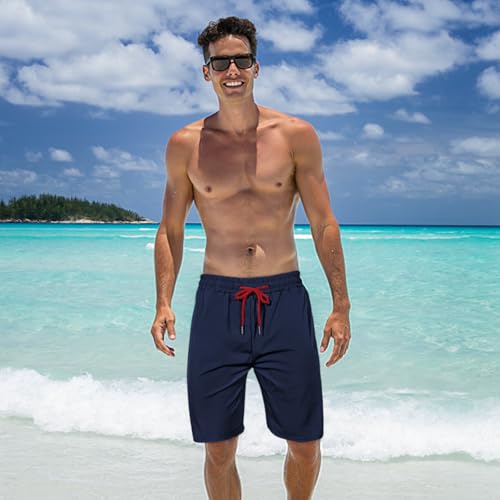 Image of Mens Swim Trunks with Compression Liner 2 in 1 Quick Dry Swimming Shorts Swimwear Bathing Suits with Pockets