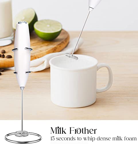 Image of Unleash the BARISTA in you with BAZIX Milk Frother with FREE 16 TYPES of STENCIL DESIGNS worth Rs. 300 for making Cafe Style Drinks at Home- Handheld-Battery Operated-Milk and Coffee Frother, Stainless Steel Whisk and Stand, Portable Foam Maker, Cappuccino, Lattes, and Egg Beaters