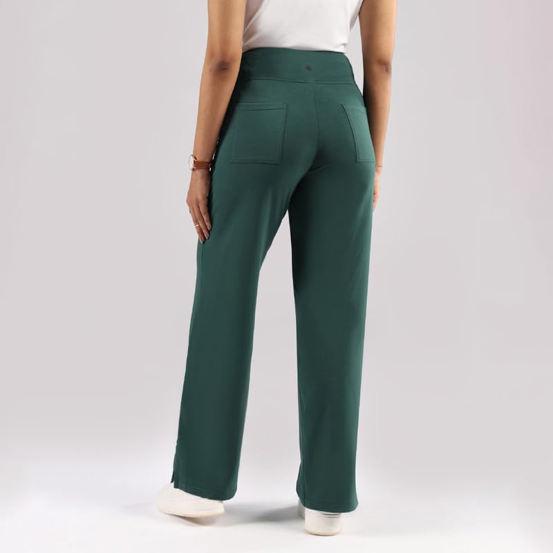 Image of BlissClub AM:PM Cotton Wide Leg Pants - Lite, Cotton Pants, Wide Waistband, Slit at Hem, Side Pockets, Regular (for Women Upto 5'4 ft)