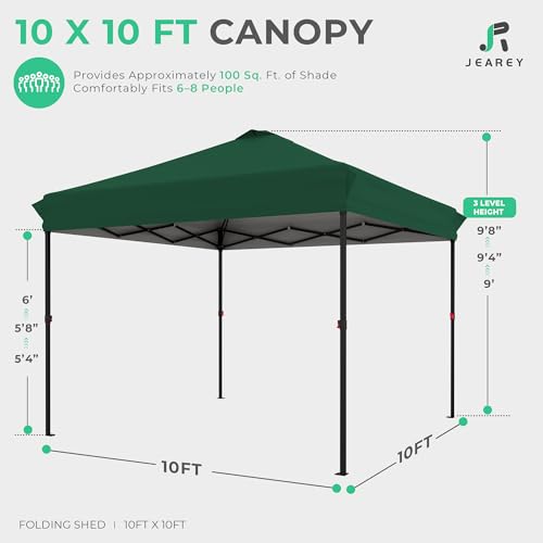 Image of JEAREY 10x10 Pop Up Canopy Tent, Easy Up Outdoor Market Canopy, Dark-Green
