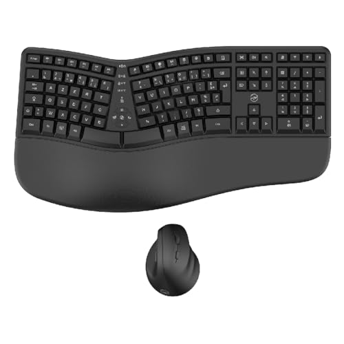MOBILKTY Lab - Ergo C30W - Combo Teclado + ratón inalámbrico ergonómico - AZERTY, reposamuñecas, diseño ergonómico, inclinación Ajustable del Teclado, dpi Ajustable - Windows