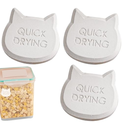 Paquetes secos para alimentos, paquetes secos de alimenticio, 3 paquetes de humedad Diatom Tierra, absorbentes de humedad portátiles, cabezal de gato, tiras de secado para el almacenamiento de
