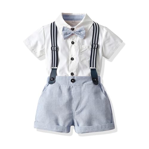 Image of Volunboy Baby Boy Formal Short Set Toddler Summer Gentleman Outfit Kid Short Sleeve Bowtie Shirt Suspender Shorts Suit