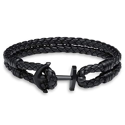 Preisvergleich Produktbild OUTLAW Männerarmband Anker herrenarmbänder Mann maritimes Herrenarmband Damen Herren Leder schwarz Bracelet leather men Lederarmbänder Schmuck Maritim Männerarmbänder Ankerarmband bracelets 1L