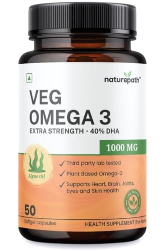 Image of NaturePath Vegetarian Omega 3 | 1000mg Premium Algal Oil | 400mg DHA | Plant-Based Omega-3 Supplement | Supports Heart, Brain & Skin Health | 3rd Party Lab Tested | 50 Veg Capsules