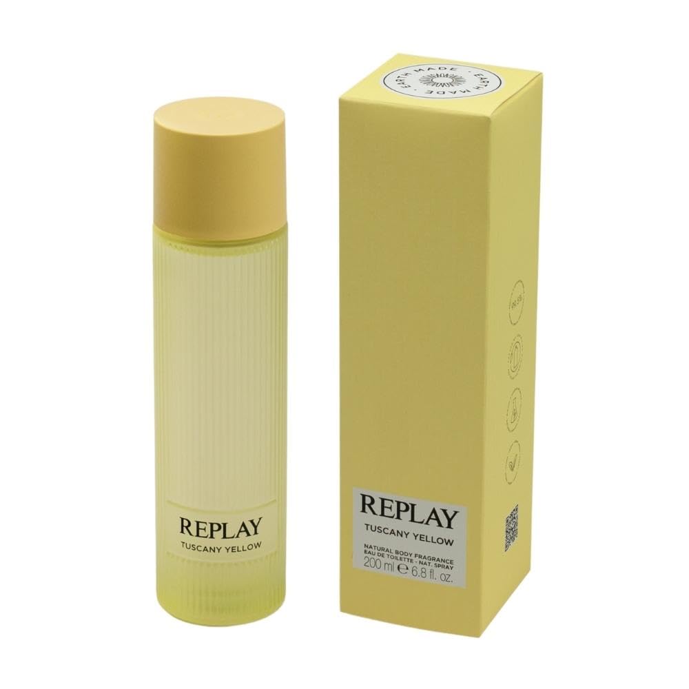 Replay - Earth Made by Tuscany Yellow Eau de Toilette für den Körper - Unisex-Parfüm, Vegan, frisch und belebend, holzig-bernsteinfarbener Duft, 200 ml Flasche (Packung mit 2)