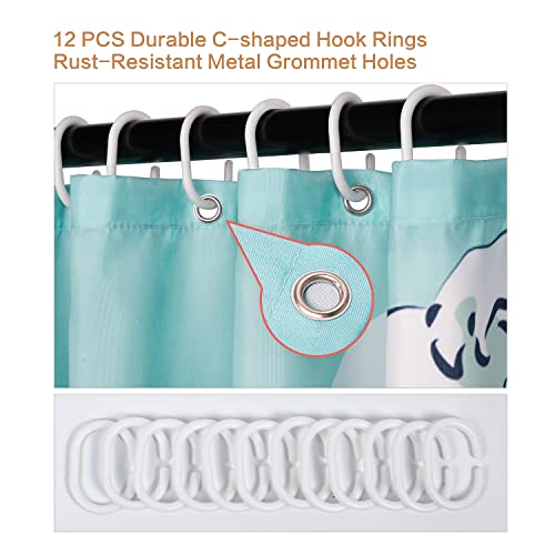 Funny Cat Shower Curtain, Surfer Cat Shower Curtain Battle Blue Ocean Great Wave For Bathroom With 12 Hooks, Polyester Fabric Shower Curtains Set Waterproof Kids Bath Shower Curtain Decorative #TOP3