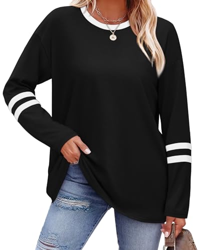 Image of Sampeel Long Sleeve Shirts for Women Color Block Casual Tops Fall Outfits 2026 Basic Tees Trendy Spring Clothes