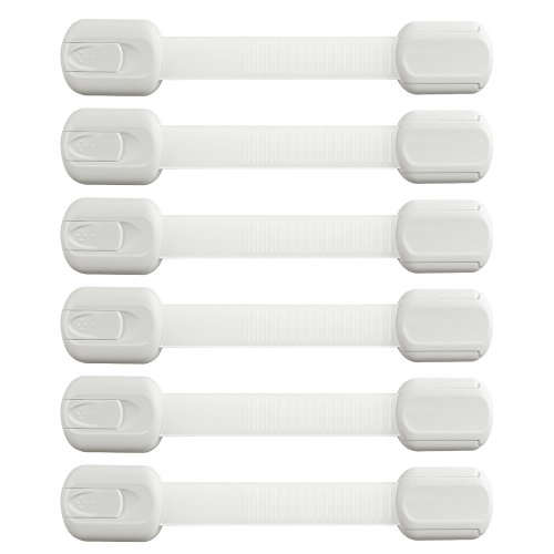 littlejian-6 Packs Child Safety Locks-Baby Lock for Child Proof Cabinet,Drawer,Refrigerator,Doors and Appliance-Easy to install-Uses 3M Adhesive with Adjustable Strap and Latch System