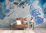 skdhlifpj Fototapete 3d Effekt Weinblätter in Blau 300cmx210cm Blau geäderter Vintage-Blumen-Schmetterling Wandbild xxl Schlafzimmer wohnzimmer Wandbelag Wanddeko