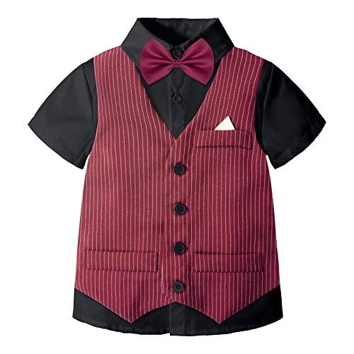 Image of Nwada Boys Suit Toddler Dress Clothes Shirt with Bow Tie, Dress Pants Sets Kids Gentleman Outfit suits