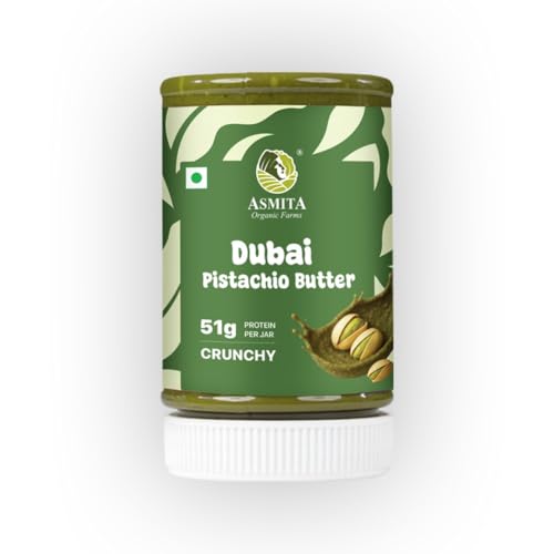 Image of Asmita Organic Farms Dubai Pistachio Butter 250g | Made with 84% Pistachios & Crunchy Puffed Quinoa | High Protein Spread | No Added Sugar | Healthy Breakfast, Snack & Dessert Spread
