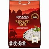 Authentic Extra Long Basmati Rice by Khazana in 10 lb Bag - Aromatic and Flavorful Indian Grain - Non-GMO, Gluten Free, Kosher, Cholesterol Free