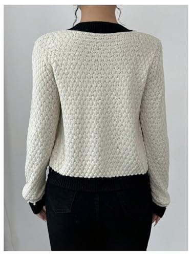 Image of GORGLITTER Women's Floral Button Up Cropped Cardigans Pearls Long Sleeve Lightweight Dressy Cute Knit Sweater Apricot Small