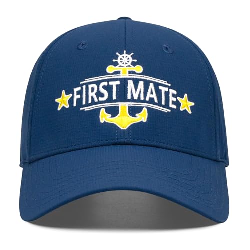 Image of Captain and First Mate Hat for Men Women, Cool Gifts for Boat Owners or Costume, White /Blue